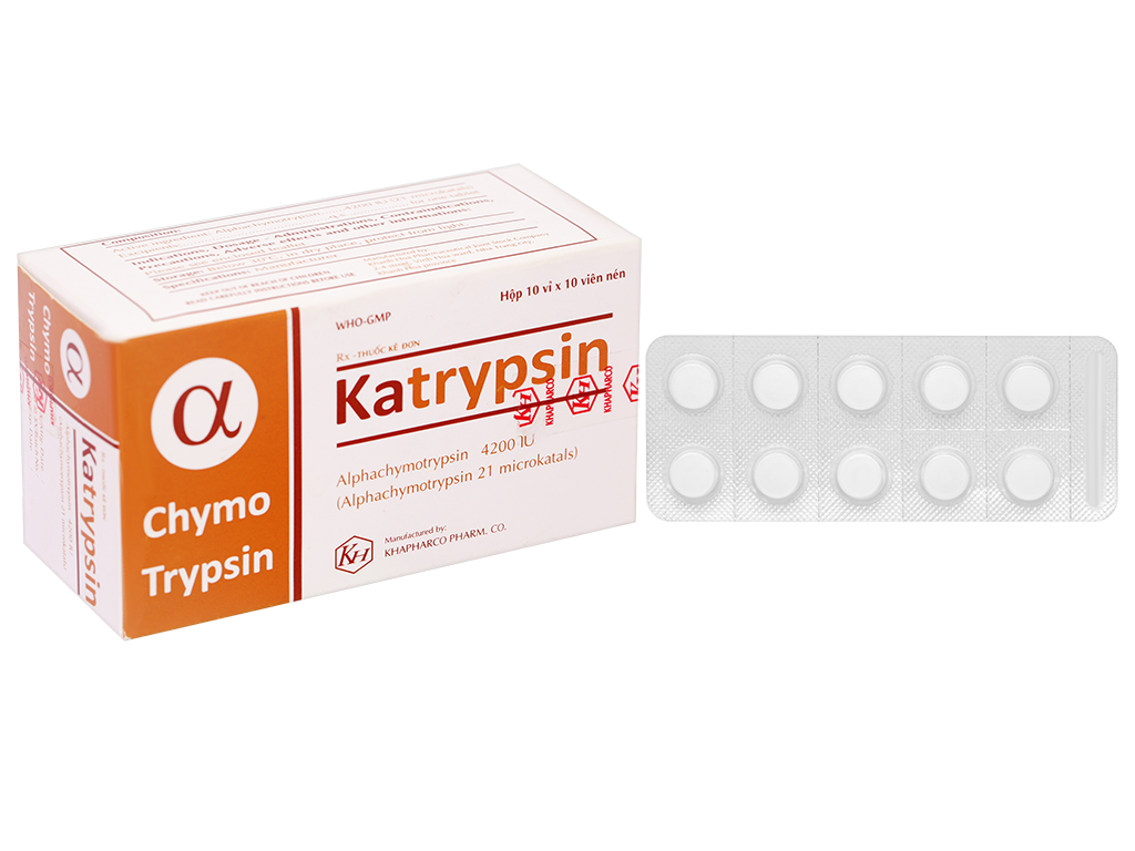 Katrypsin (Alphachymotrypsin) Khánh Hòa_Hộp 10 vỉ x 10 viên