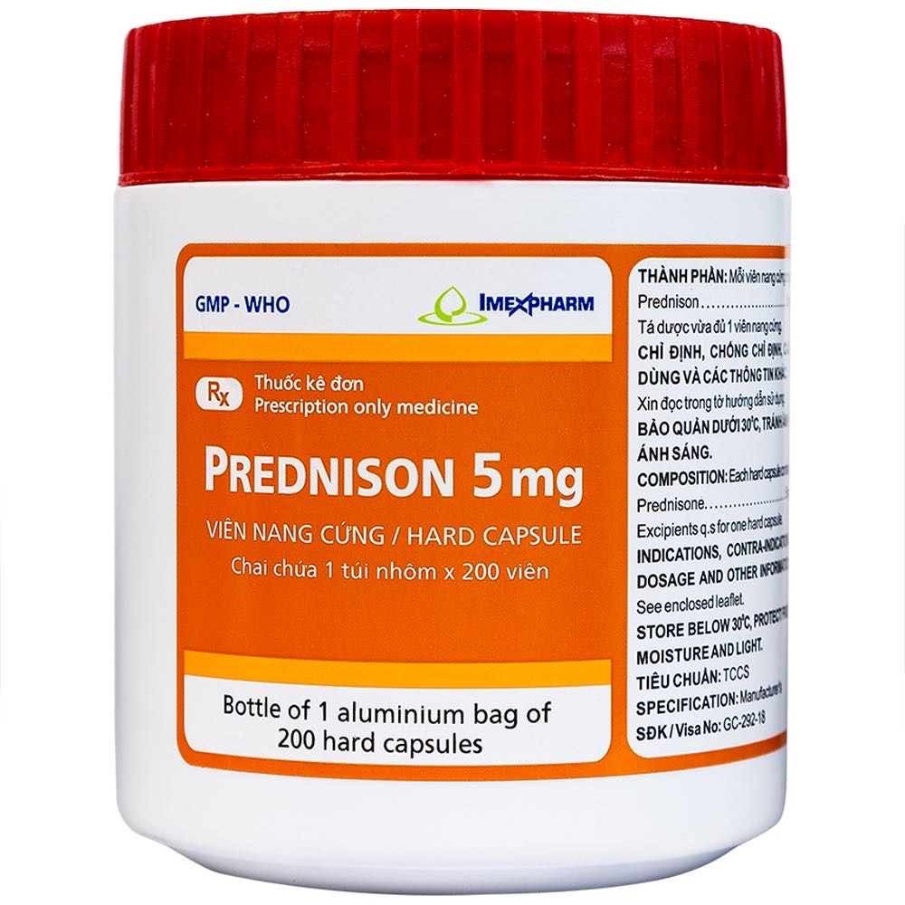 Prednison 5mg_Imexpharm (Chai 200 viên)